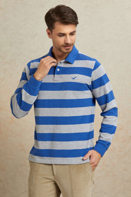 Gri - Sax %100 Pamuk Polo Sweatshirt - 4