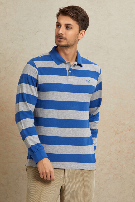 Gri - Sax %100 Pamuk Polo Sweatshirt - 5