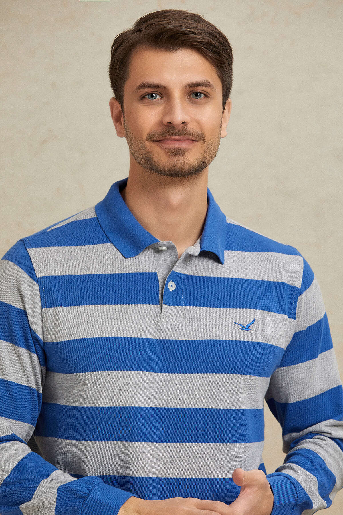 Gri - Sax %100 Pamuk Polo Sweatshirt - 2