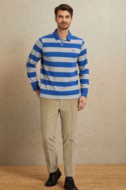 Gri - Sax %100 Pamuk Polo Sweatshirt - 3