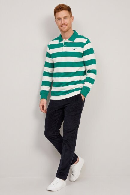 Kırık Beyaz - Yeşil %100 Pamuk Polo Sweatshirt - 2