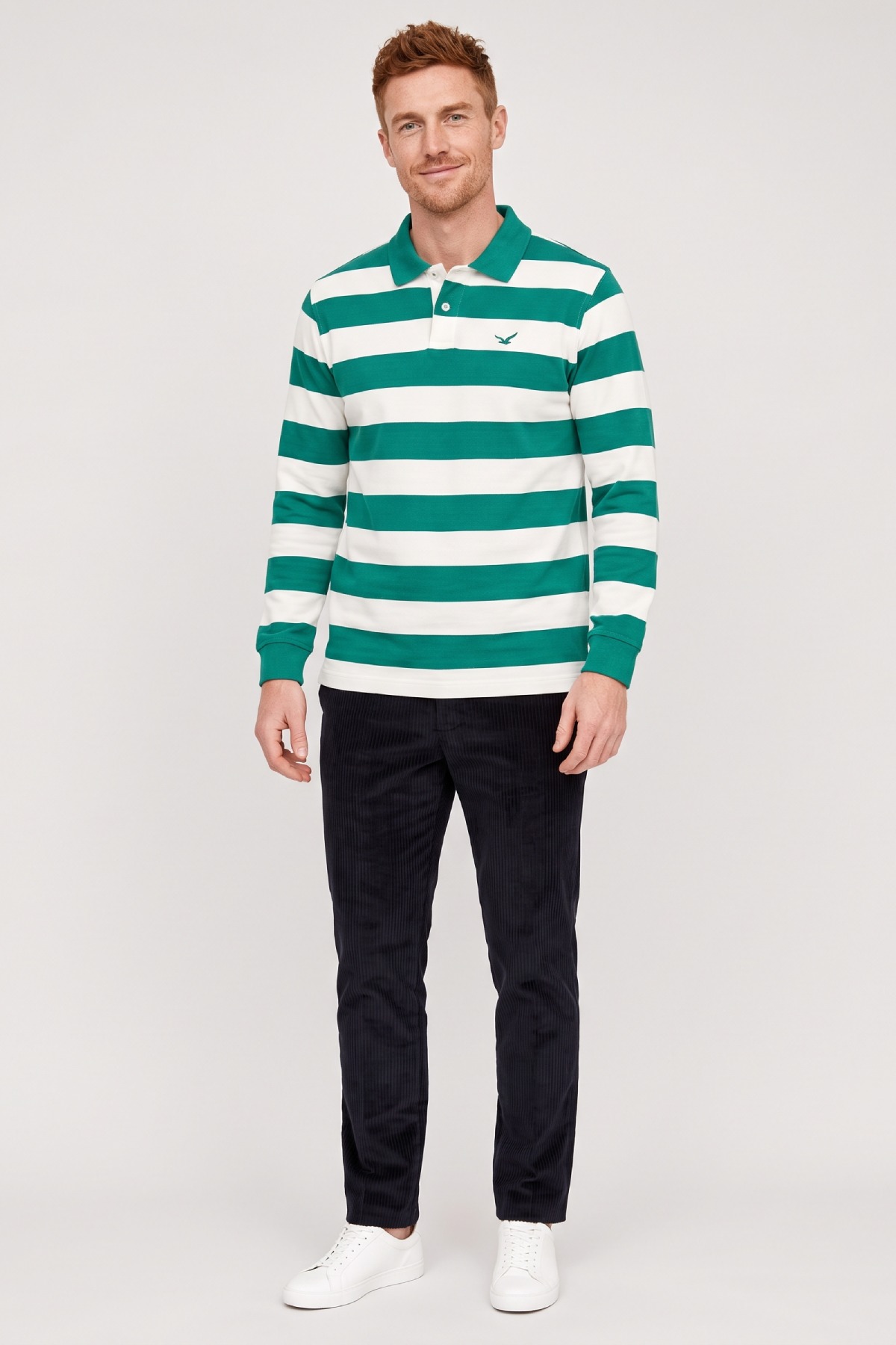 Kırık Beyaz - Yeşil %100 Pamuk Polo Sweatshirt - 4