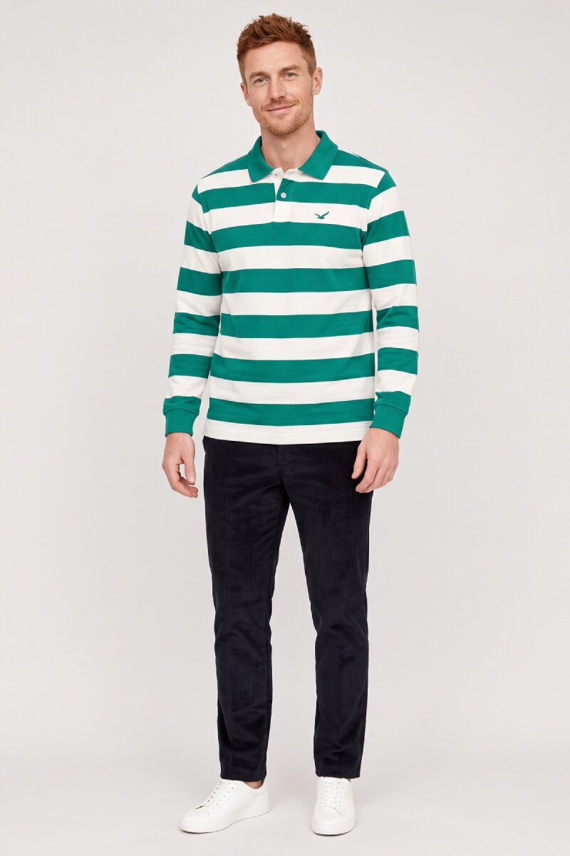 Kırık Beyaz - Yeşil %100 Pamuk Polo Sweatshirt - 4