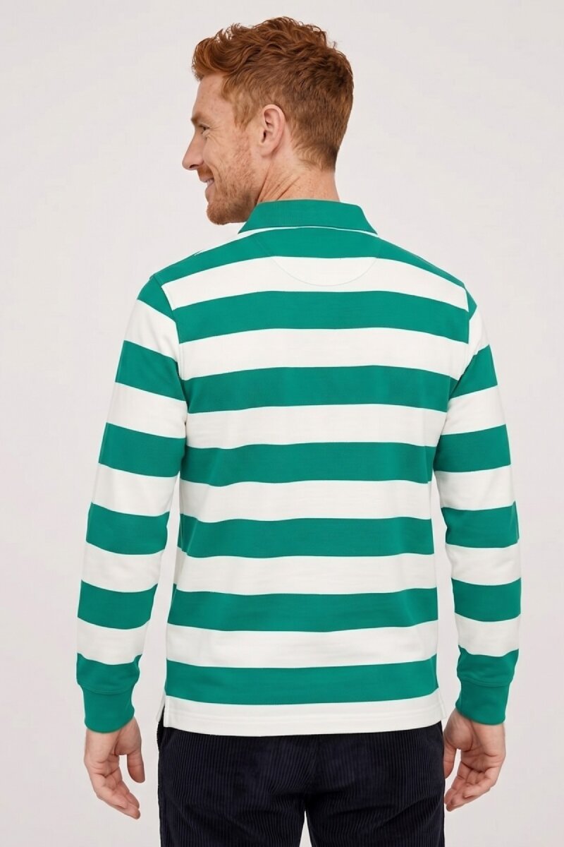Kırık Beyaz - Yeşil %100 Pamuk Polo Sweatshirt - 5