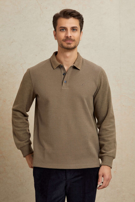 Beige Cotton Polo Sweatshirt - 6