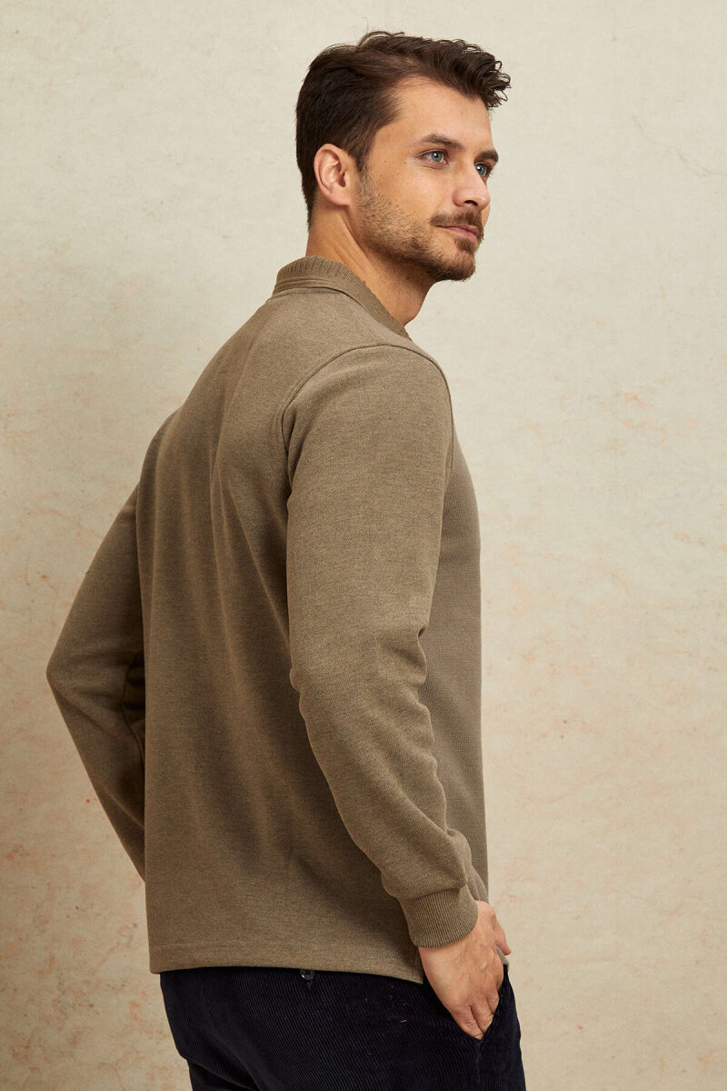 Beige Cotton Polo Sweatshirt - 7