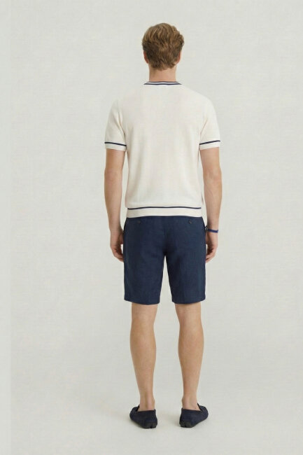 Kırık Beyaz Bisiklet Yaka Triko Tişört - 6