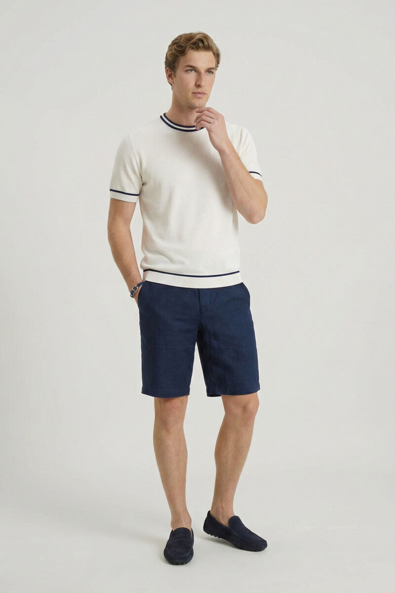 Kırık Beyaz Bisiklet Yaka Triko Tişört (1)