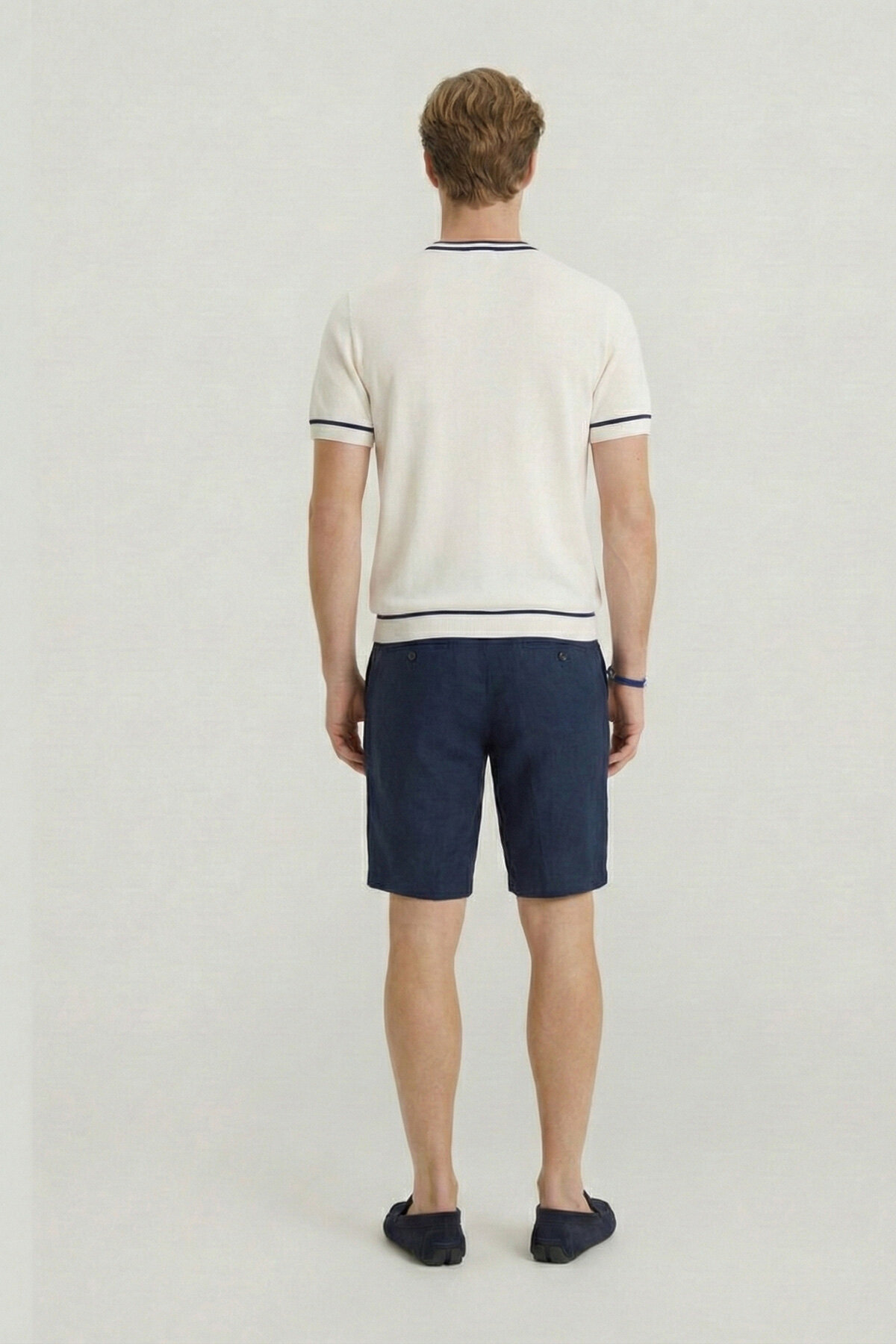 Kırık Beyaz Bisiklet Yaka Triko Tişört - 6