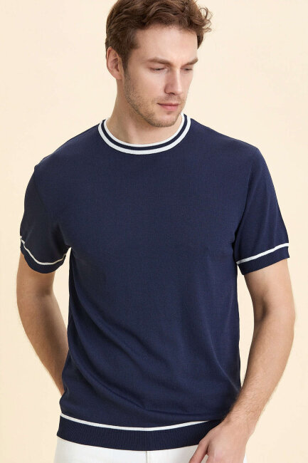 Lacivert Bisiklet Yaka Kazak - 1