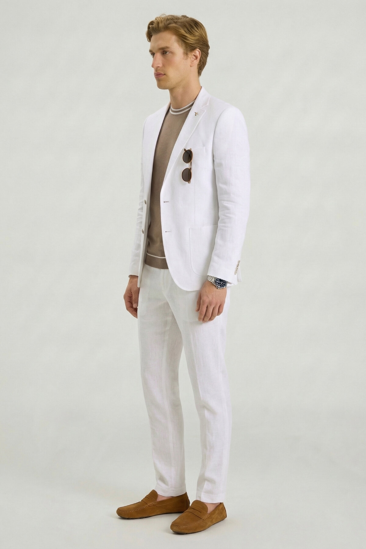 Beyaz %100 Keten Ceket - 4