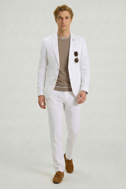 Beyaz %100 Keten Ceket - 5