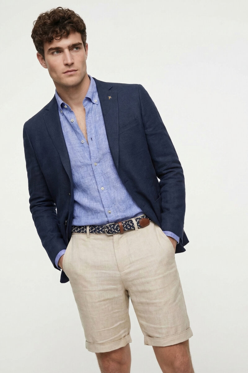 Navy Blue 100% Linen Jacket
