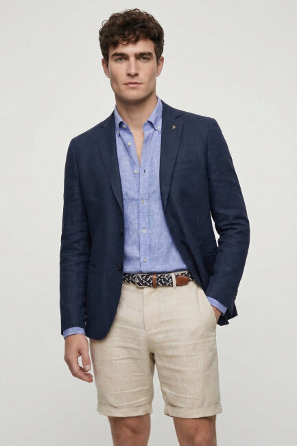 Lacivert %100 Keten Ceket - 4