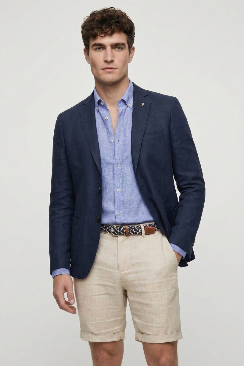 Lacivert %100 Keten Ceket - 4
