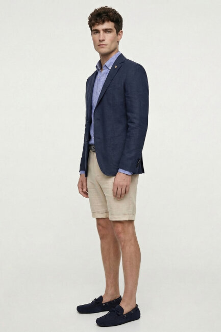 Lacivert %100 Keten Ceket - 3