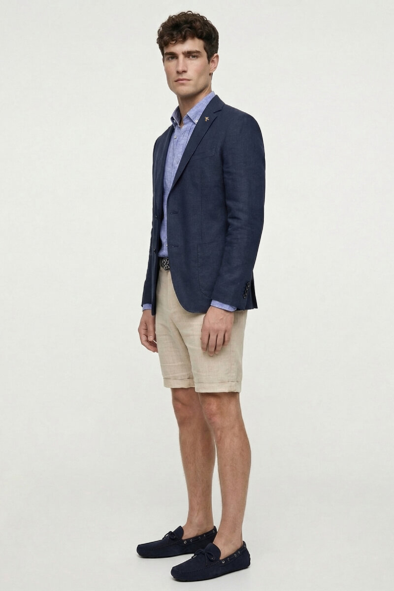 Lacivert %100 Keten Ceket - 3