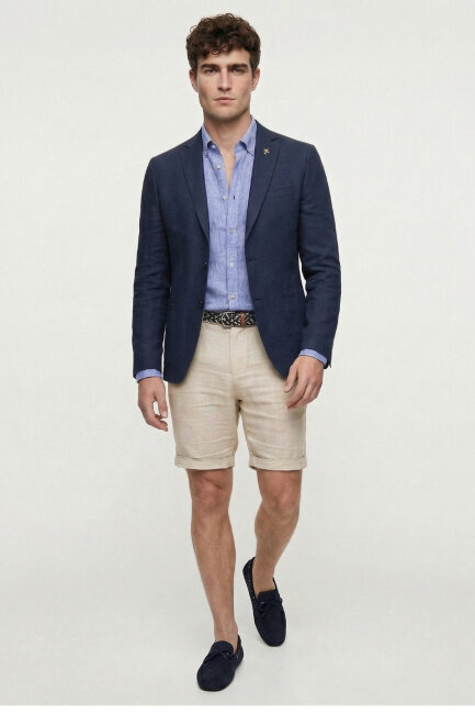 Lacivert %100 Keten Ceket - 5