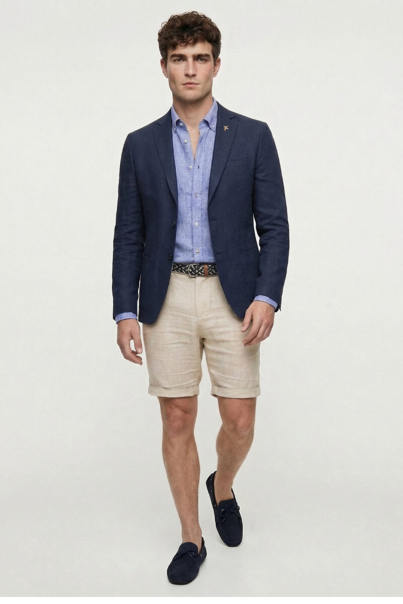 Lacivert %100 Keten Ceket - 5