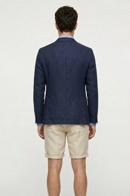 Lacivert %100 Keten Ceket - 6