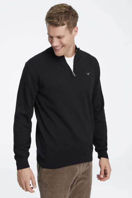 Black 100% Cotton Short Zip Sweater - 2