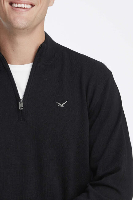 Black 100% Cotton Short Zip Sweater - 3