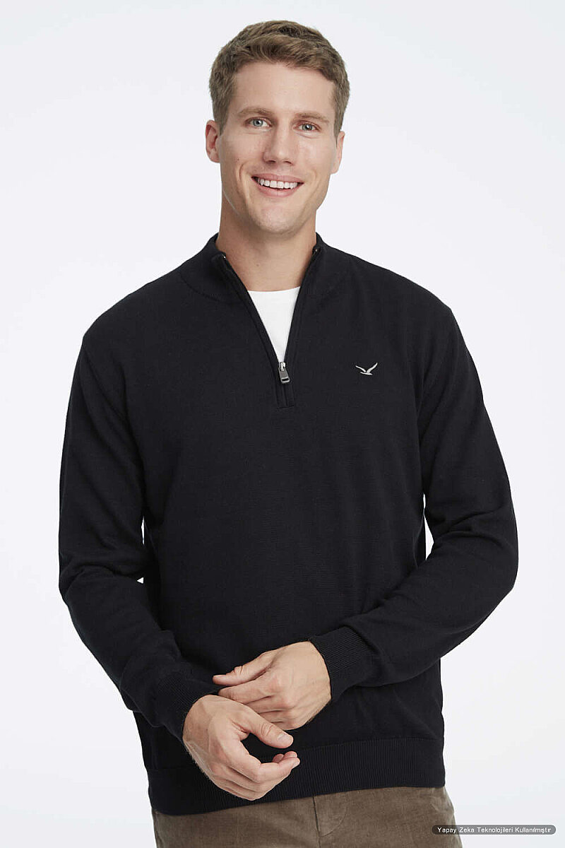 Black 100% Cotton Short Zip Sweater (1)