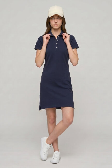 Lacivert %100 Pamuk Polo Elbise - 2