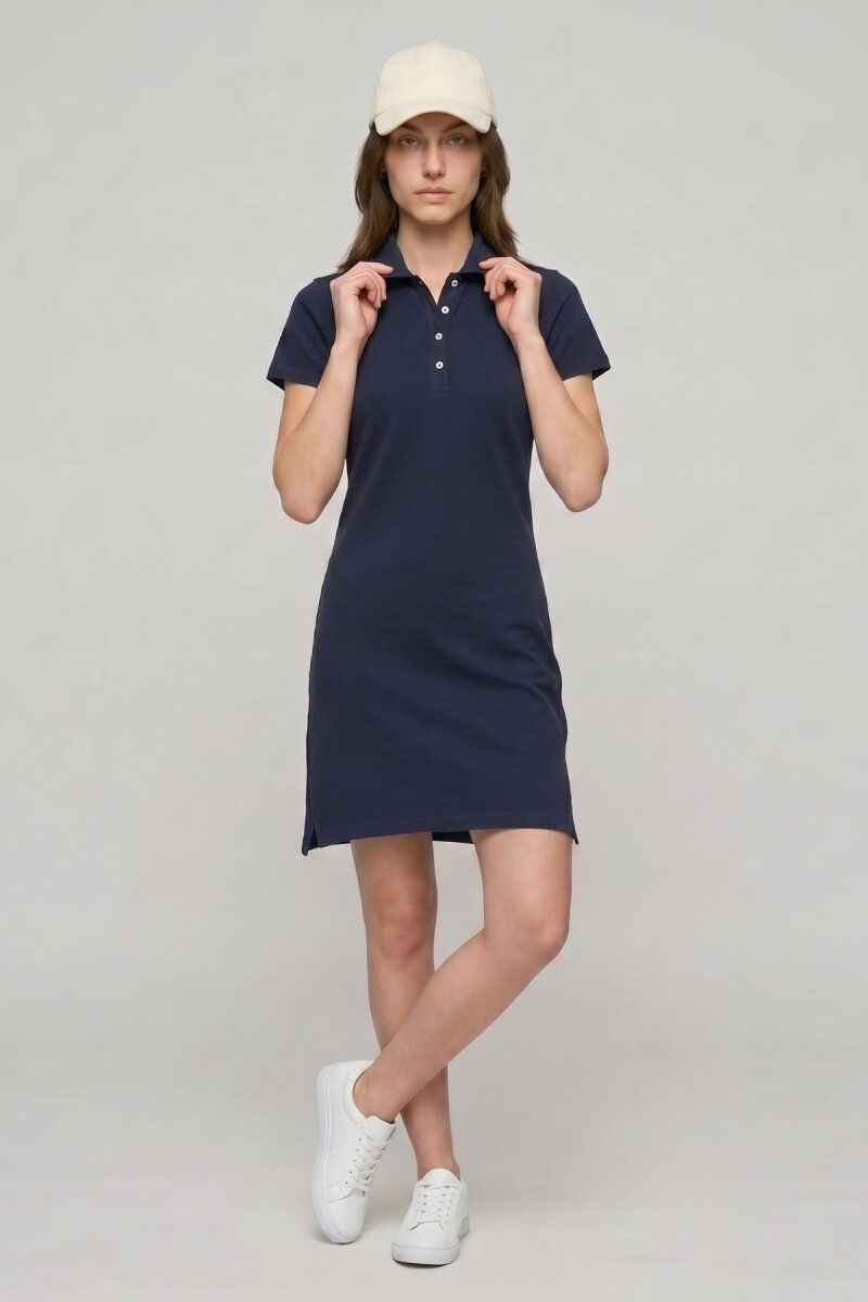 Lacivert %100 Pamuk Polo Elbise - 2