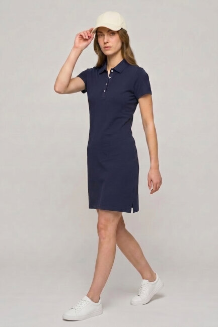 Lacivert %100 Pamuk Polo Elbise - 4