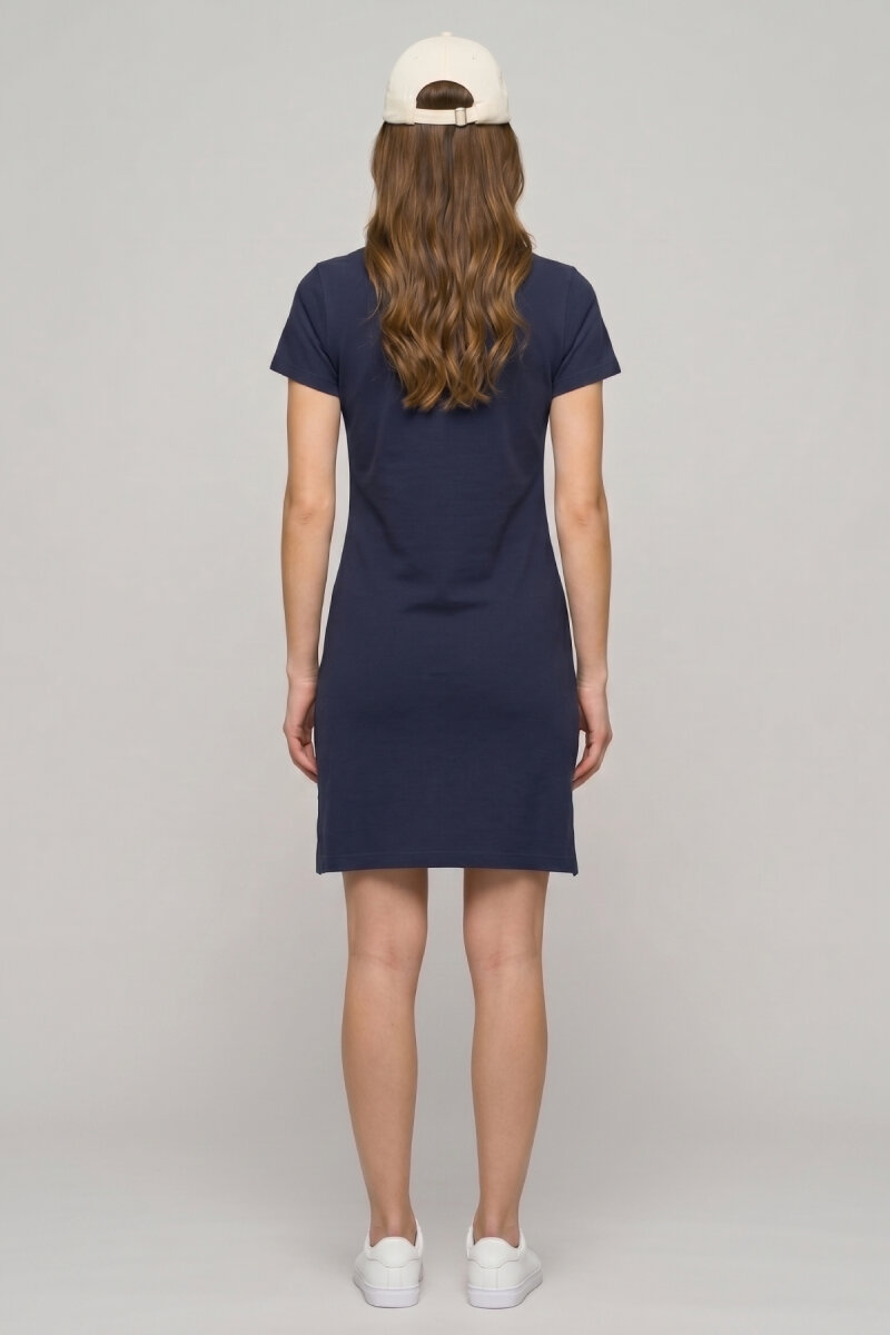 Lacivert %100 Pamuk Polo Elbise - 5