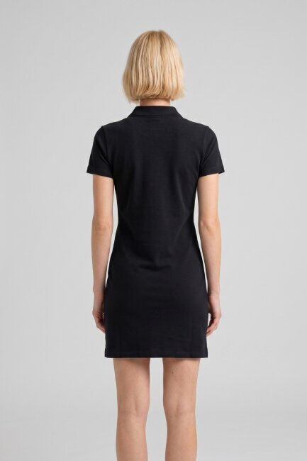 Siyah %100 Pamuk Polo Elbise - 5