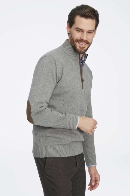 Grey Melange 100% Cotton Short Zip-Up Sweater - 2