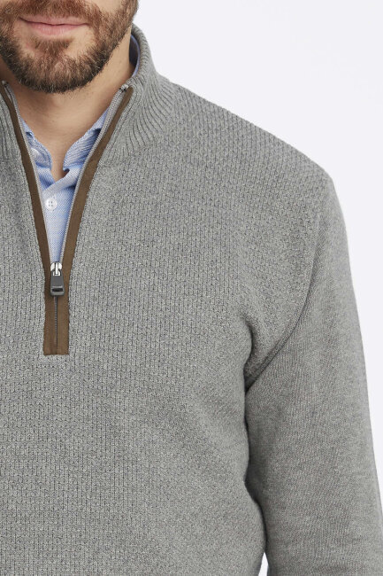 Grey Melange 100% Cotton Short Zip-Up Sweater - 3