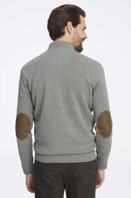 Grey Melange 100% Cotton Short Zip-Up Sweater - 4