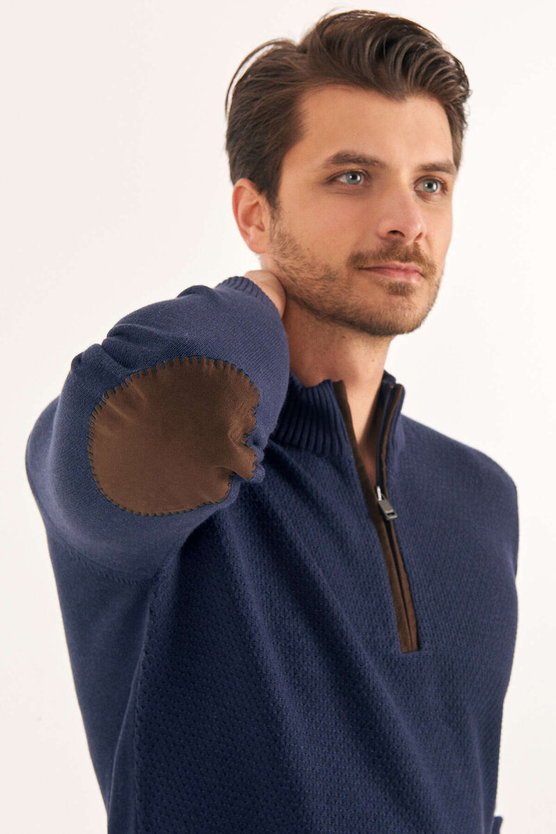 Light Navy 100% Cotton Short Zip-Up Sweater - 4