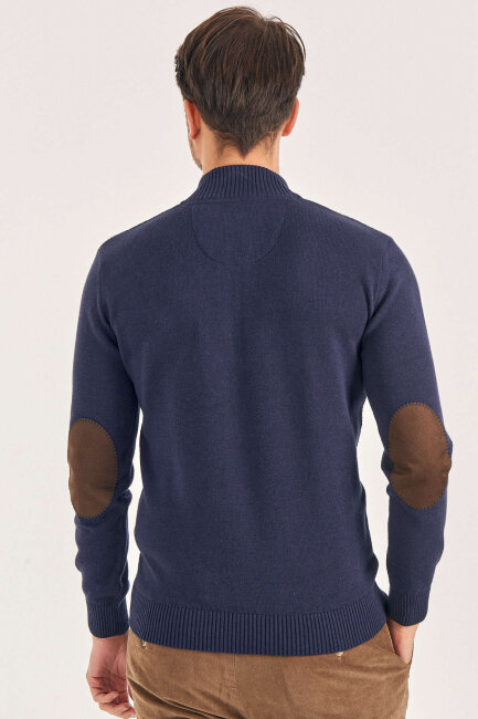 Light Navy 100% Cotton Short Zip-Up Sweater - 5