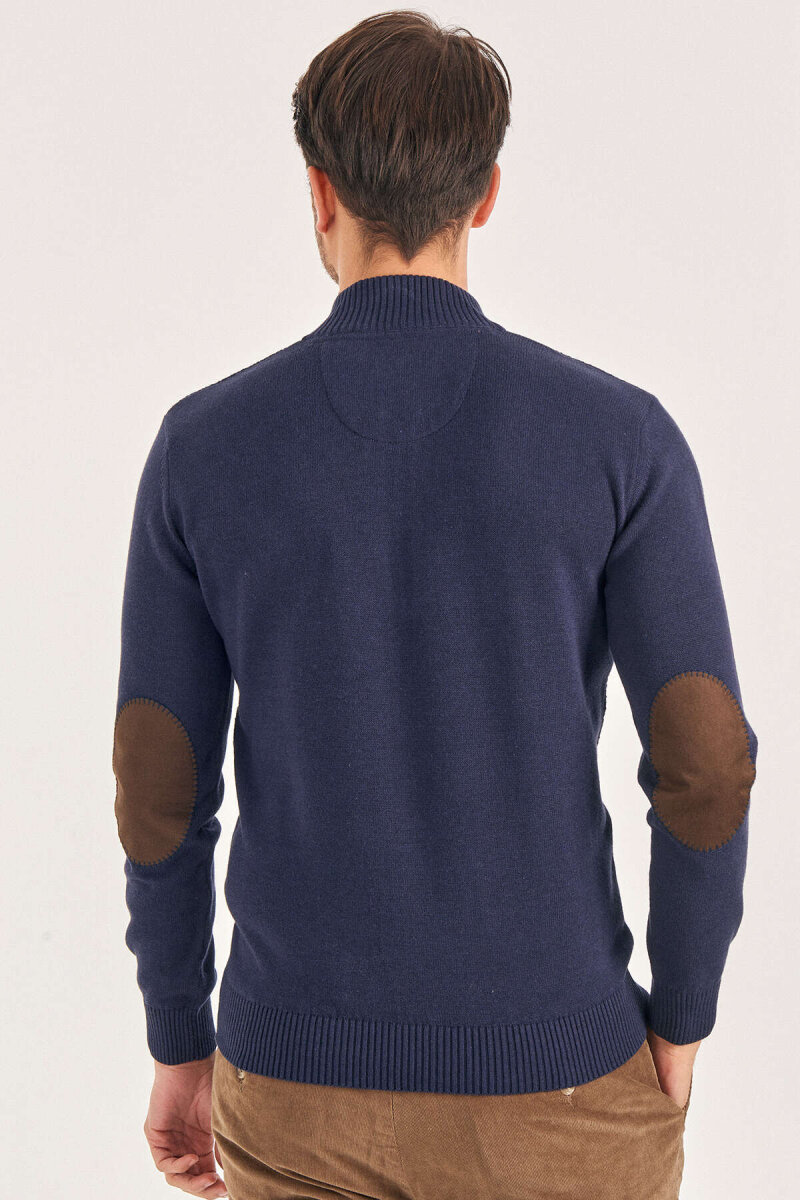 Light Navy 100% Cotton Short Zip-Up Sweater - 5