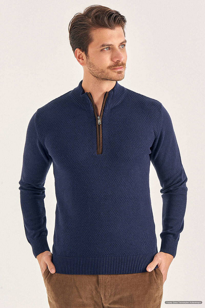 Light Navy 100% Cotton Short Zip-Up Sweater