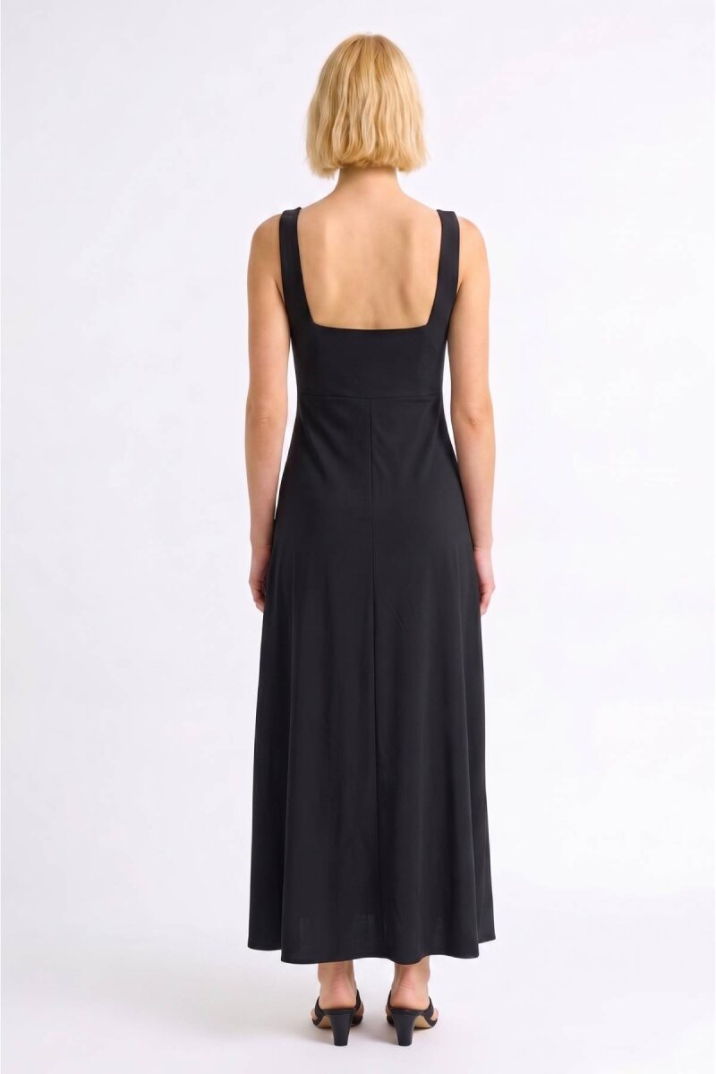 Siyah Askılı Midi Elbise - 5