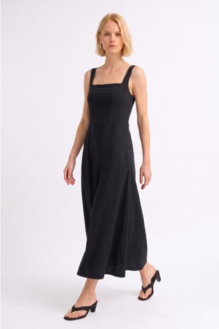 Siyah Askılı Midi Elbise - 2