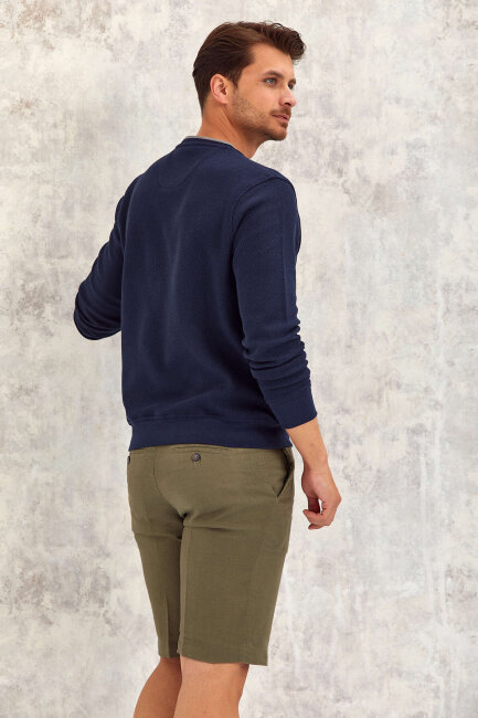 Navy Blue 100% Cotton Round Neck Sweatshirt - 6
