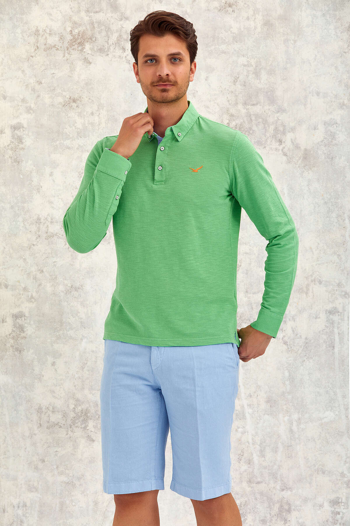 Yeşil %100 Pamuk Uzun Kollu Tişört - 1