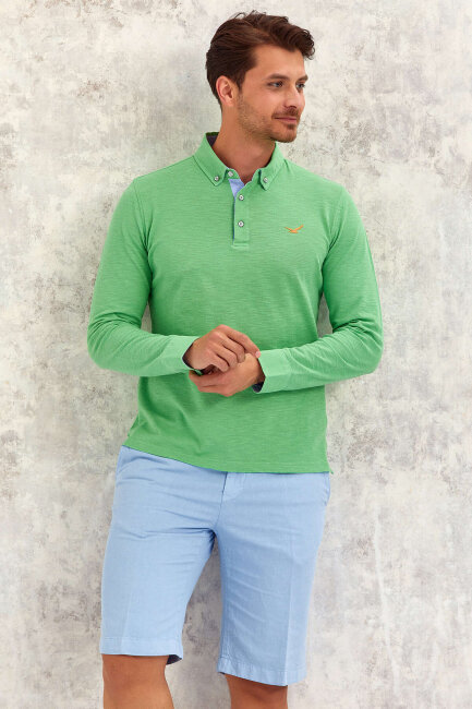 Yeşil %100 Pamuk Uzun Kollu Tişört - 3