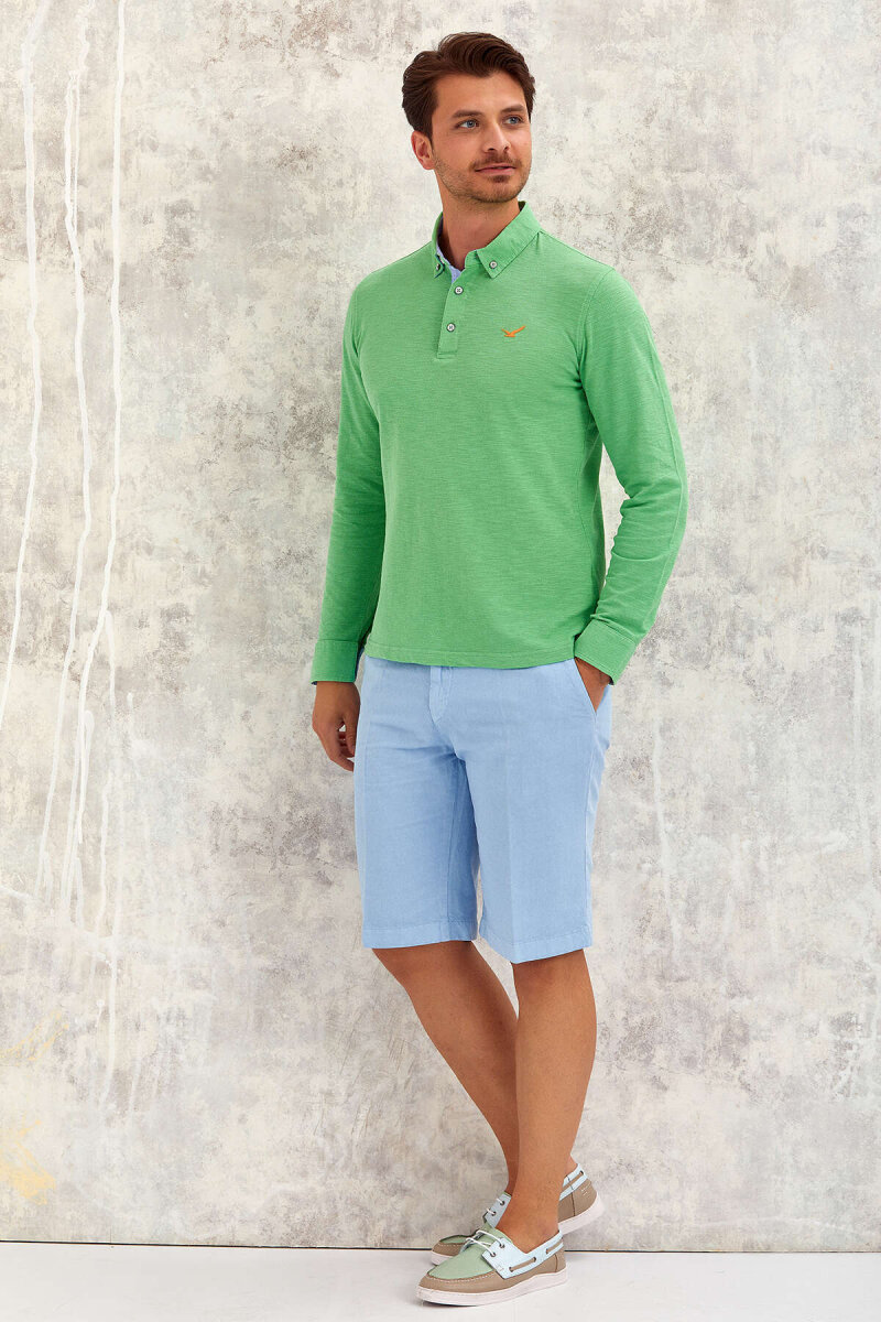 Yeşil %100 Pamuk Uzun Kollu Tişört - 4