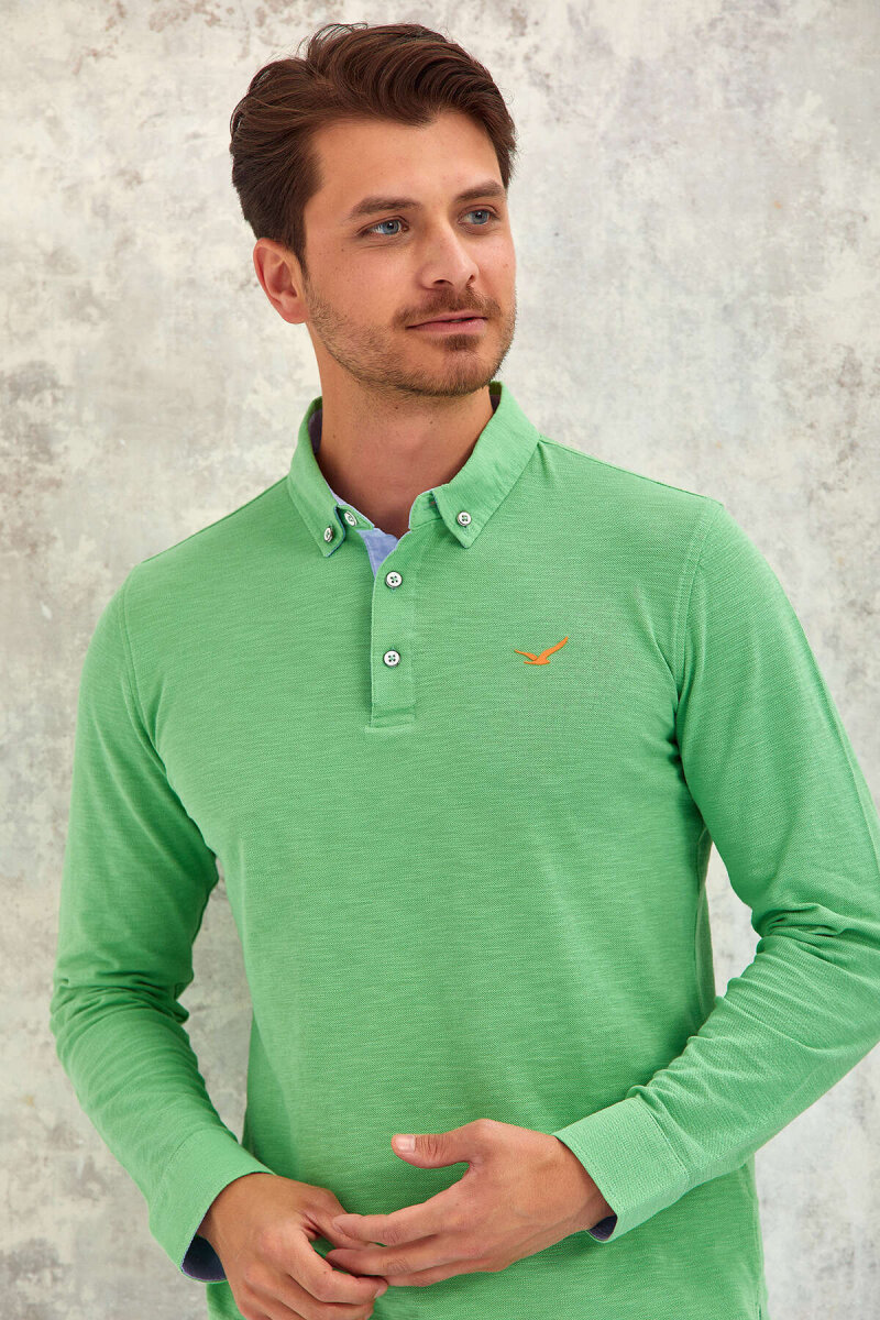 Yeşil %100 Pamuk Uzun Kollu Tişört - 6