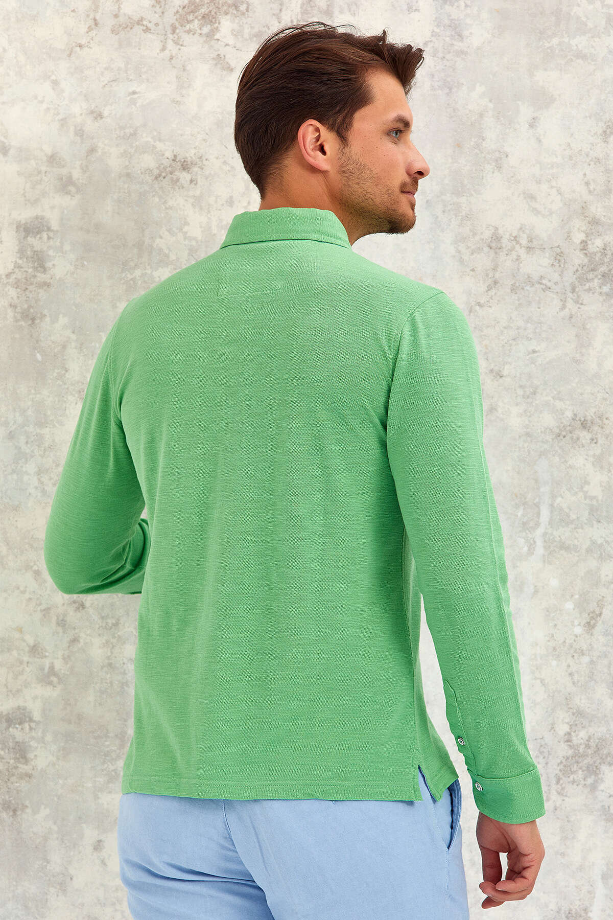 Yeşil %100 Pamuk Uzun Kollu Tişört - 7