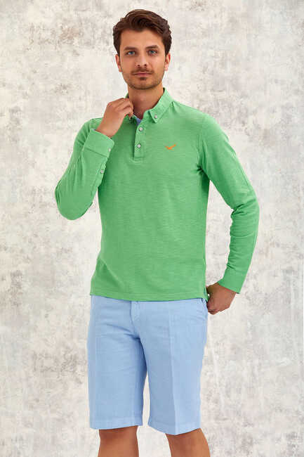 Yeşil %100 Pamuk Uzun Kollu Tişört 