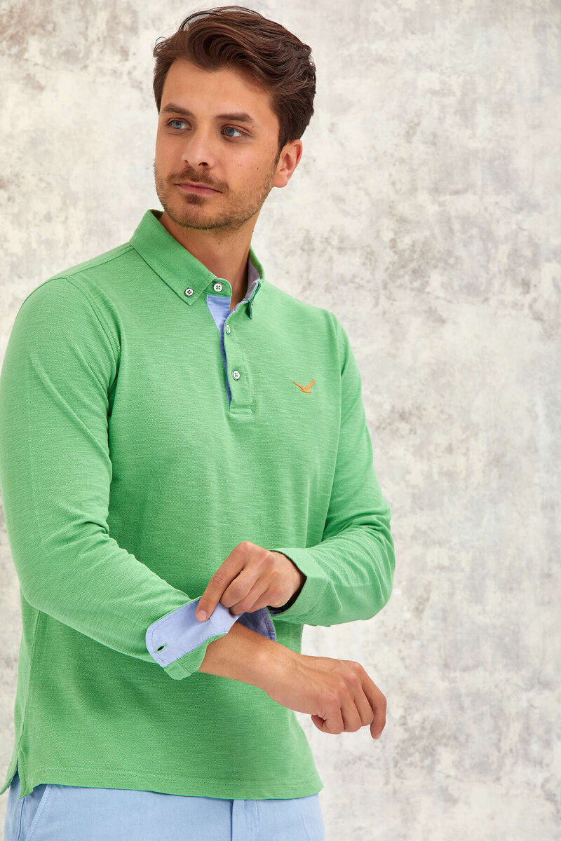 Yeşil %100 Pamuk Uzun Kollu Tişört (1)