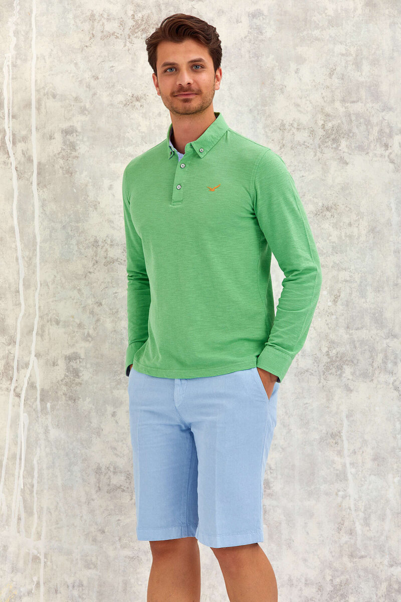 Yeşil %100 Pamuk Uzun Kollu Tişört - 5